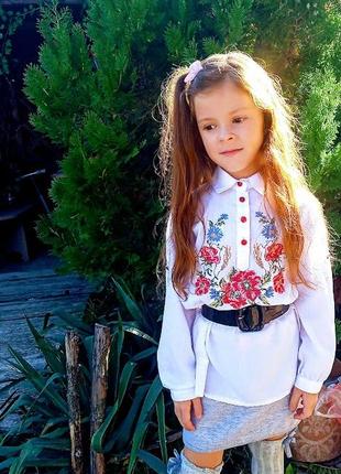 Вишиванка біла у стилі сорочки, блузи для дівчинки