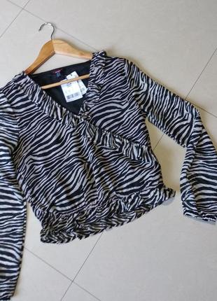 Блуза вкорочена топ імітація на запах зебра анімалістичний принт