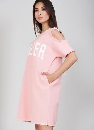 Модное cтильное джинсовое розовое платье,с карманами и молнией на спине,р-ры s,m,l2 фото