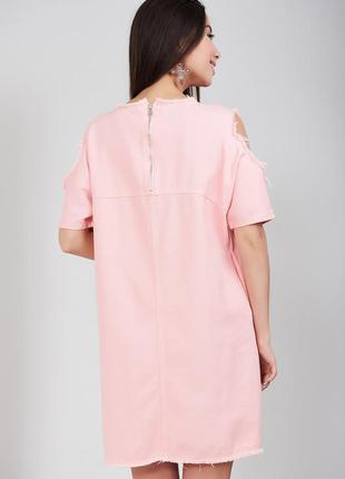 Модное cтильное джинсовое розовое платье,с карманами и молнией на спине,р-ры s,m,l3 фото