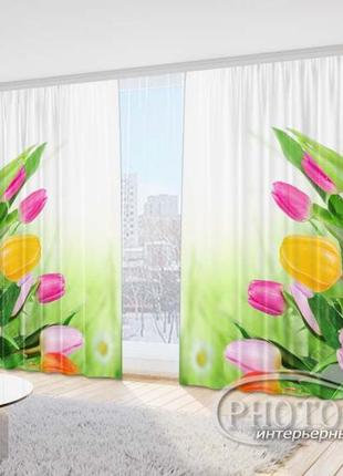 Фото шторы "букеты ярких тюльпанов" 2,7м*5,0м (2 полотна по 2,50м), тесьма