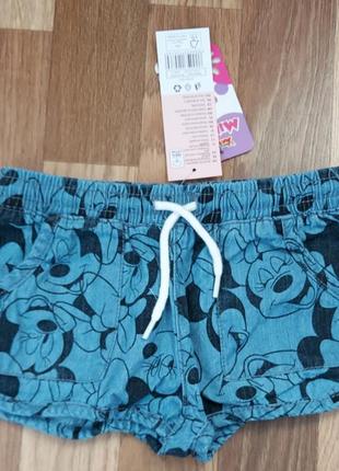 Джинсовые легкие шорты с минни микки маус на девочку pepco 92 98 104