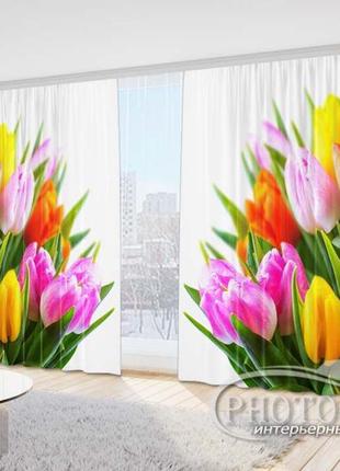 Фото шторы "букет из тюльпанов" 2,7м*4,0м (2 полотна по 2,0м), тесьма1 фото