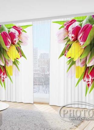 Фото шторы "букеты разноцветных тюльпанов" 2,7м*5,0м (2 полотна по 2,50м), тесьма