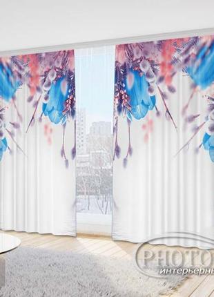 Фото штори "сині тюльпани" 2,7 м*4,0 м (2 полотна по 2,0 м), тасьма