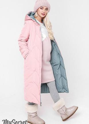 Стильное зимнее двухстороннее пальто для беременных tokyo ow-48.063, оливковый с пудрой2 фото