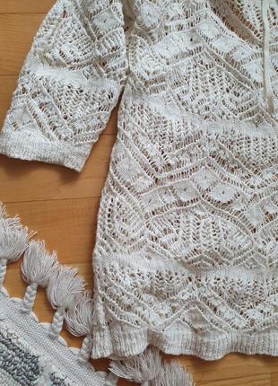 В'язана ажурна біла кофта reserved сорочка knitted светр в сітку типу макраме3 фото