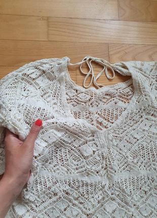 В'язана ажурна біла кофта reserved сорочка knitted светр в сітку типу макраме4 фото