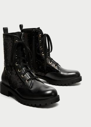 Шкіряні черевики zara, черевики з пайеткими