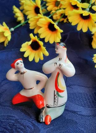 Гопачок 🦋🌻 статуэтка миниатюра фарфор ручная роспись советский винтаж красноармеец с девушкой в танце полонное зхк