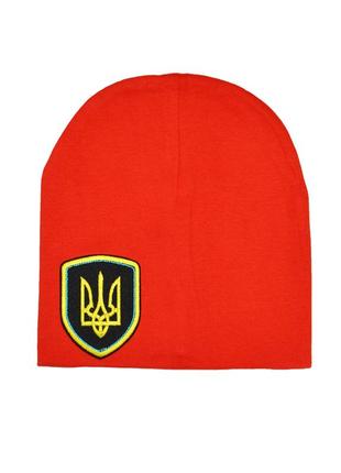 Шапка детская трикотажная герб украины красная