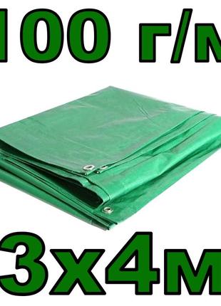 Тент тарпаулиновый 3х4 м (100 г/м) с люверсами зеленый (полипропиленовый)