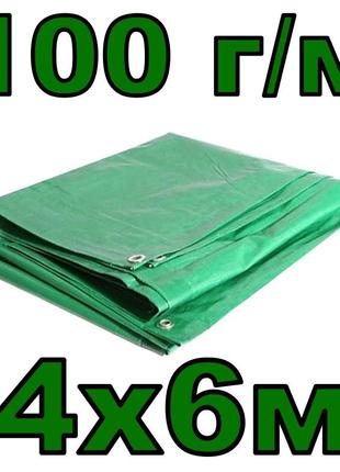 Тент тарпаулиновый 4х6 м (100 г/м) с люверсами зеленый (полипропиленовый)