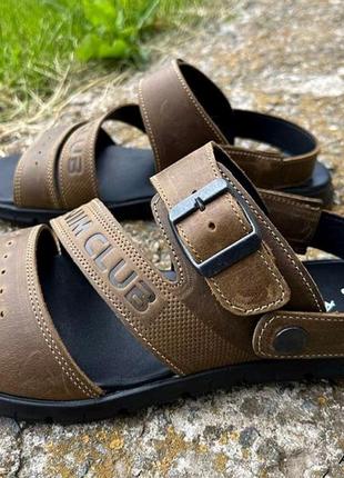 Сандалі шльопанці шльопанці чоловічі шкіра оливковий