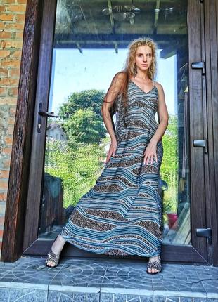 Платье в принт полоска горох горошек на шлейках сарафан peacocks длинное макси сукня летнее расклешенное1 фото