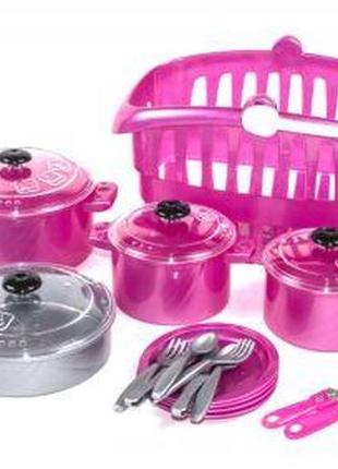 Набор посуды в корзинке "kristinka 2", 24 эл (малиновый)