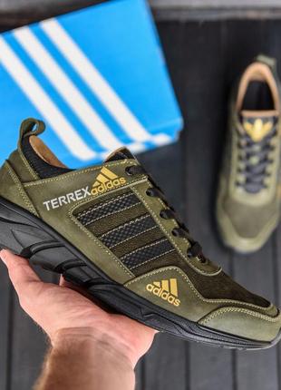 Мужские кожаные кроссовки adidas terrex  green
