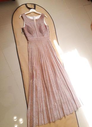 Розовое золото плисерированное платье вечернее выпускное