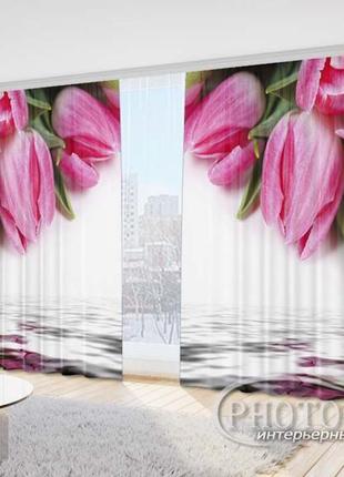 Фото шторы "тюльпаны над водой" 2,7м*5,0м (2 полотна по 2,50м), тесьма