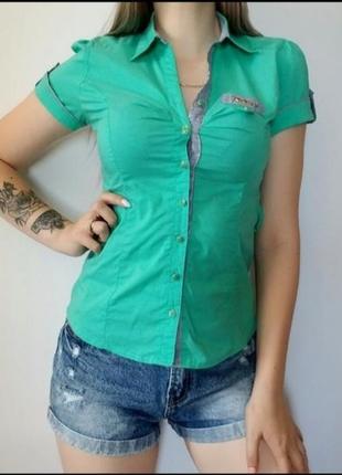 Распродажа рубашка зеленая летняя короткий рукав сорочка жіноча