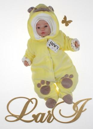 Демисезонный детский комбинезон с шапочкой "панда лапки" желтый1 фото