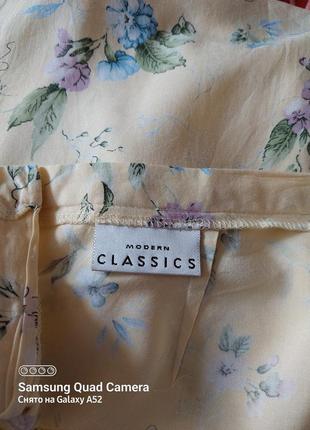 Бледно- желтая винтажная юбка в голубой цветочный принт modern classics(размер 14-16)8 фото
