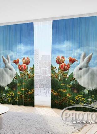 Фото шторы "тюльпаны с зайчиком" - любой размер, читаем описание!