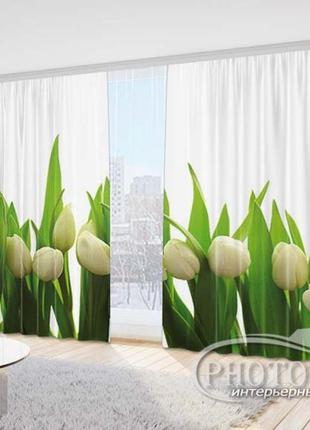 3d фото штори "білі тюльпани" 2,7 м*4,0 м (2 полотна по 2,0 м), тасьма1 фото