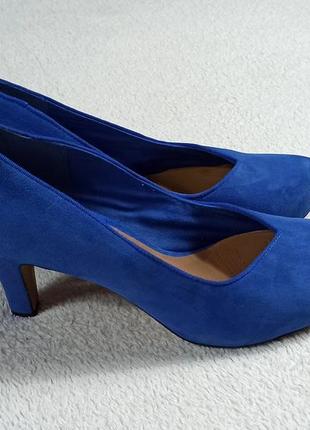 Шикарные синие туфли под замш,25,3см.1 фото