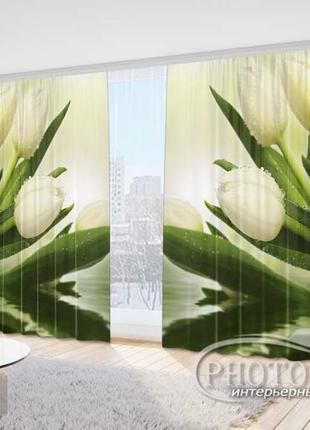 3d фото шторы "белые тюльпаны в воде" 2,5м*2,9м (2 полотна по 1,45м), тесьма2 фото