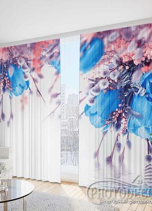 Фото штори "сині тюльпани" 2,5 м*2,9 м (2 полотна по 1,45 м), тасьма