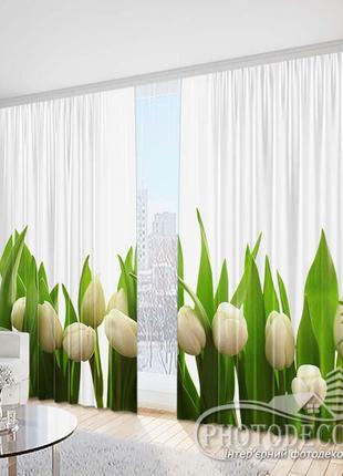 3d фото шторы "белые тюльпаны" 2,5м*2,9м (2 полотна по 1,45м), тесьма