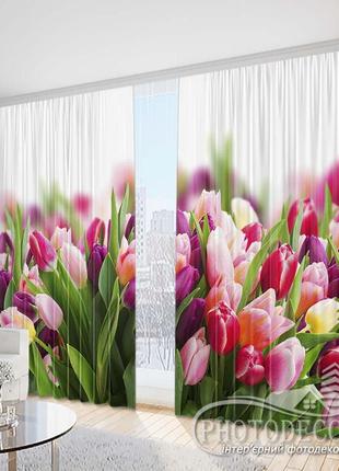 Фото шторы "поле с тюльпанами 1" 2,5м*2,9м (2 полотна по 1,45м), тесьма1 фото
