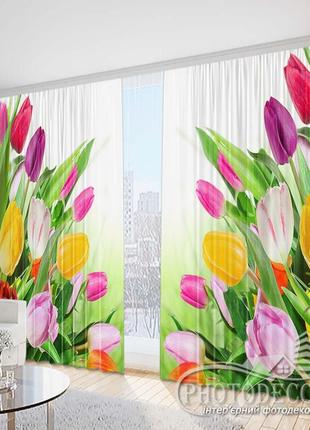 Фото шторы "букеты ярких тюльпанов" 2,5м*2,9м (2 полотна по 1,45м), тесьма