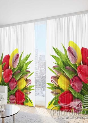 Фото шторы "разноцветные тюльпаны" 2,5м*2,9м (2 полотна по 1,45м), тесьма