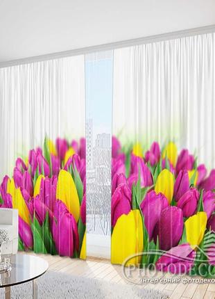 Фото шторы "букет тюльпанов" 2,7м*2,9м (2 полотна по 1,45м), тесьма