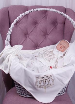 Літній набір для новонароджених дітей на виписку "queen" молочний2 фото