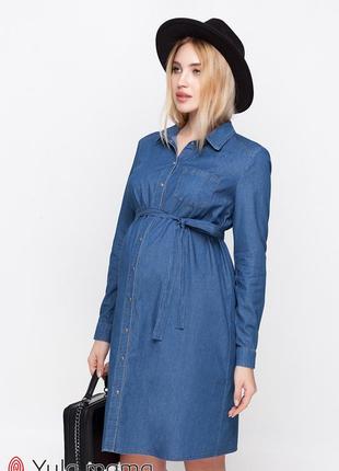 Платье-рубашка для беременных и кормящих синее vero dr-10.031 юла мама