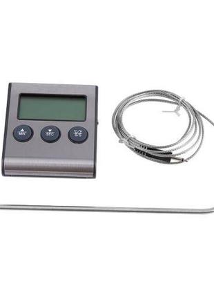 Термометр для м'яса з виносним щупом з нержавіючої сталі, з таймером і магнітом