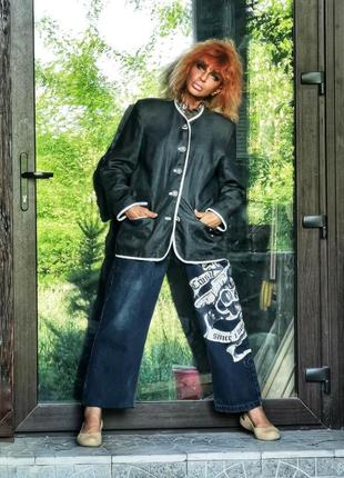 Льняний вінтажний жакет піджак блейзер льон з вишивкою едельвейс жіночий баварський в етно стилі der wildschutz1 фото