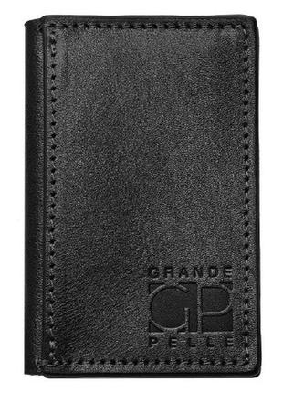 Кожаный кардхолдер grande pelle, универсальная глянцевая визитница для пластиковых карточек, черный цвет1 фото