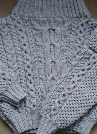 Вязаный женский объёмный свитер джемпер рубан ruban с открытыми плечами ручная работа5 фото