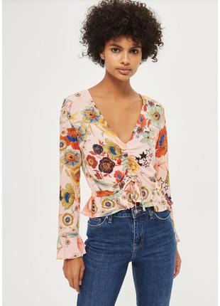 Укороченный топ tall star с цветочным принтом ✨ topshop ✨ блузка блуза со стяжкой цветочный принт1 фото