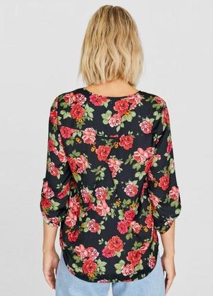 Шифоновая рубашка блузка в цветы stradivarius в цветочек4 фото