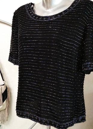 Шикарная шёлковая блуза вышитая бисером3 фото