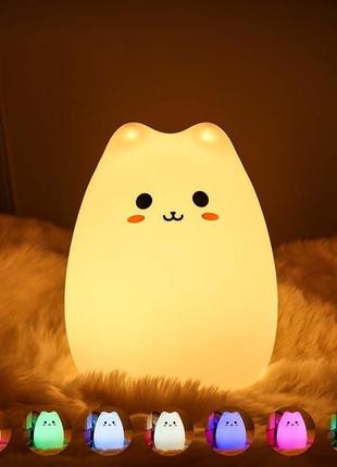 Дитячий нічник little cat silicone light силіконовий світильник у вигляді милого котика 7 rgb кольорів