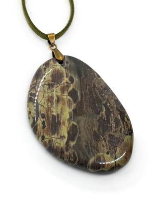 🐻🌊 великий кулон на шнурку натуральний камінь коричнева океанічна яшма