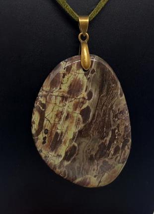 🐻🌊 великий кулон на шнурку натуральний камінь коричнева океанічна яшма10 фото