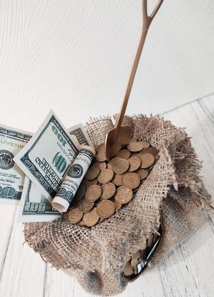 Сувенир статуэтка мешочек с деньгами и золотой лопаткой ручная работа хенд мейд подарок