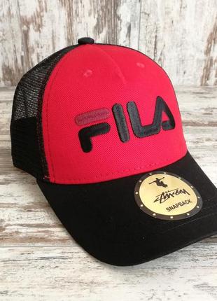 Кепка чоловіча стильна snapback fila в червоному, чорному кольорах, топ якості